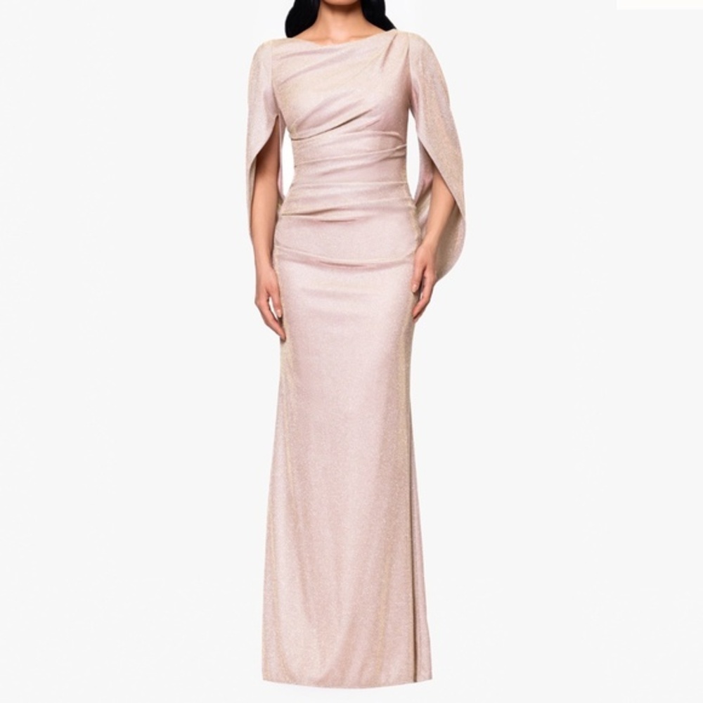 Betsy & Adam - Petite "Gracie"‎ Galaxy Knit Glitter Draped Gown